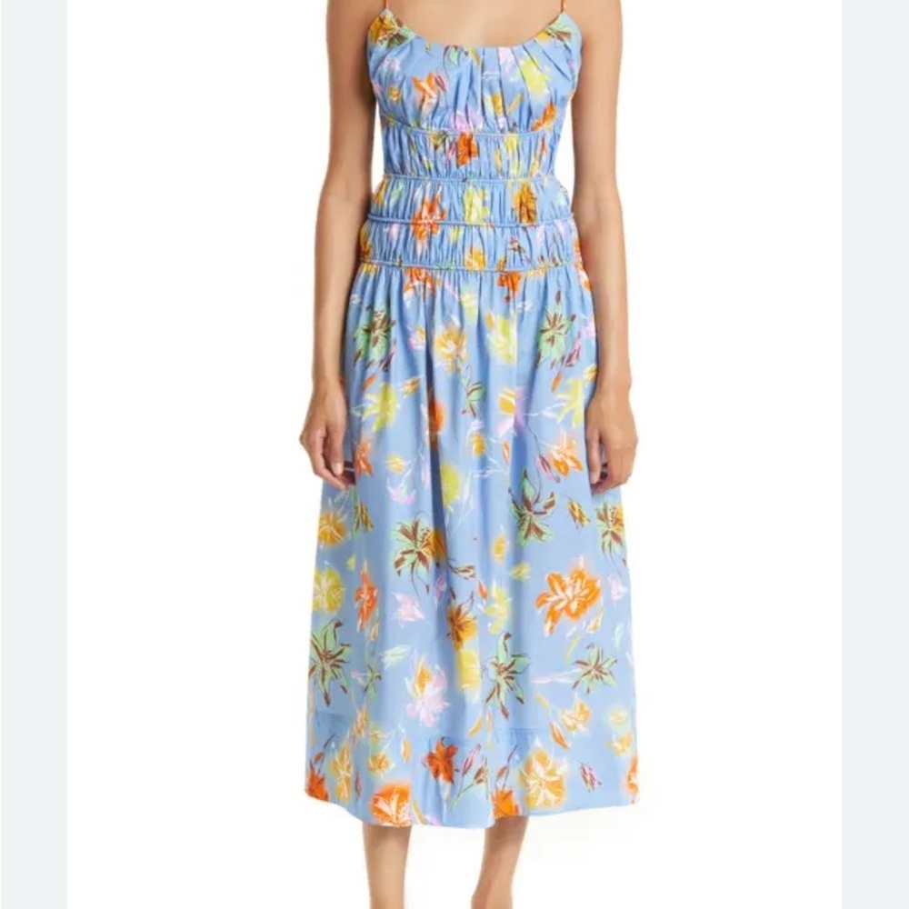 Tanya Taylor Vibrant Floral Print Blue Dress